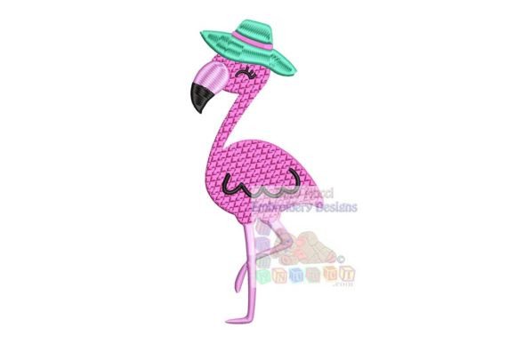 Flamingo with Hat Embroidery Design