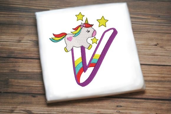 Unicorn Rainbow Letter V: A Playful Holiday Embroidery Staple